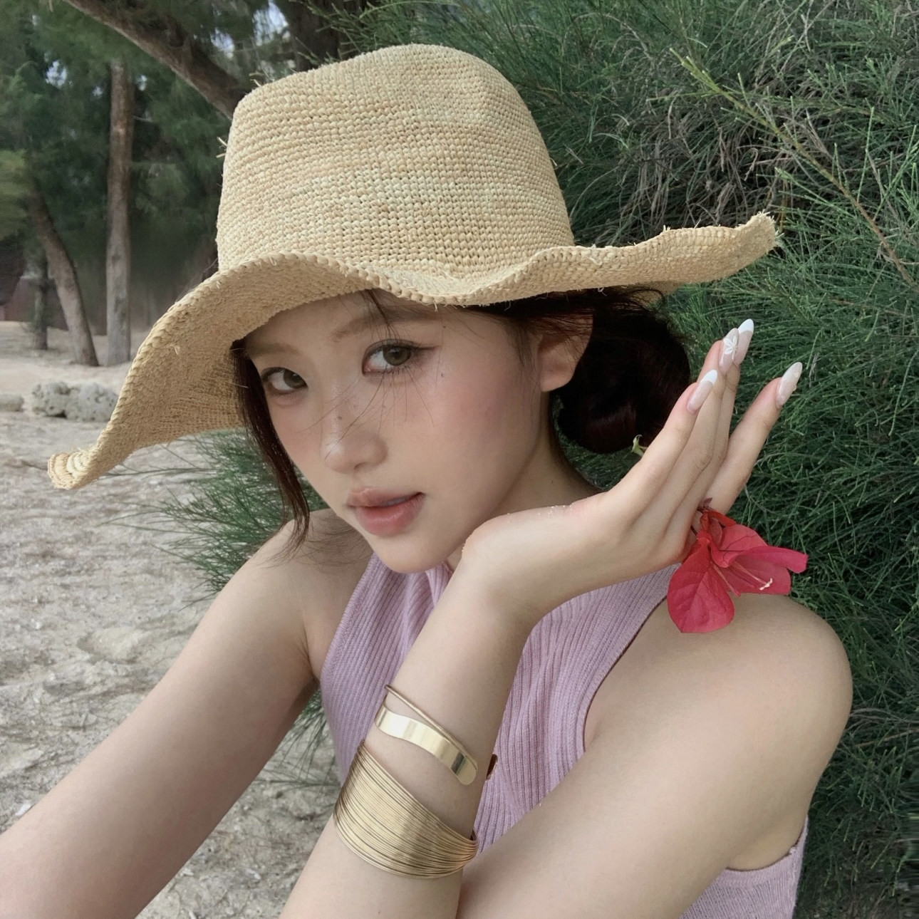 拉菲草复古西部牛仔帽子女海边度假草编爵士礼帽巴拿马草帽大帽檐