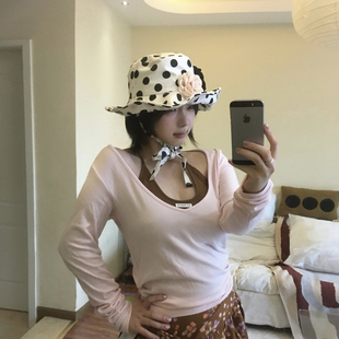 原创法式波点艺术家渔夫帽子女春夏季遮阳防晒平顶遮脸大帽檐盆帽