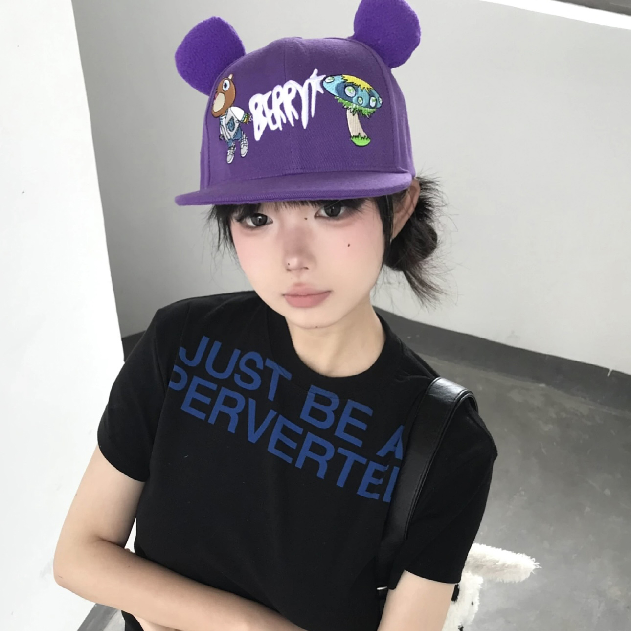 原创y2k紫色辍学熊帽子