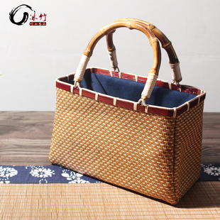 冰竹  竹包仿古包双边花篮竹制手工包编篮手提包手拎包藤包竹编包