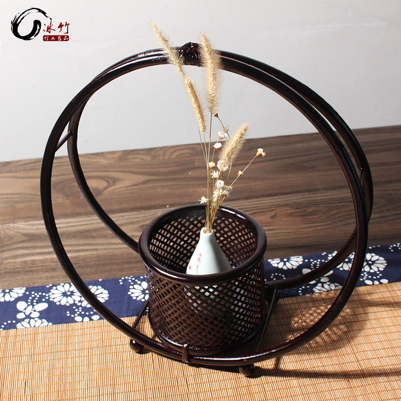 冰竹创意竹编花器复古方形摆设配件手工编制竹工艺品花篮竹制篮子