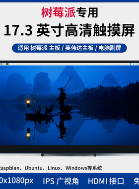 树莓派显示器17.3寸 Pi5/4B/3B触摸屏Jetson显示屏 IPS显示 副屏