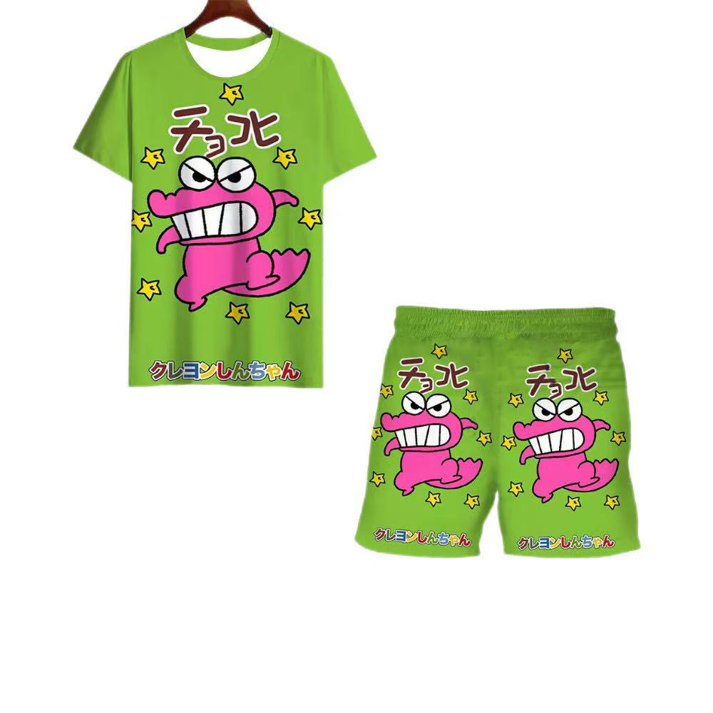 卡通风动漫印花短袖短裤套装男女青少年夏季睡衣两件套