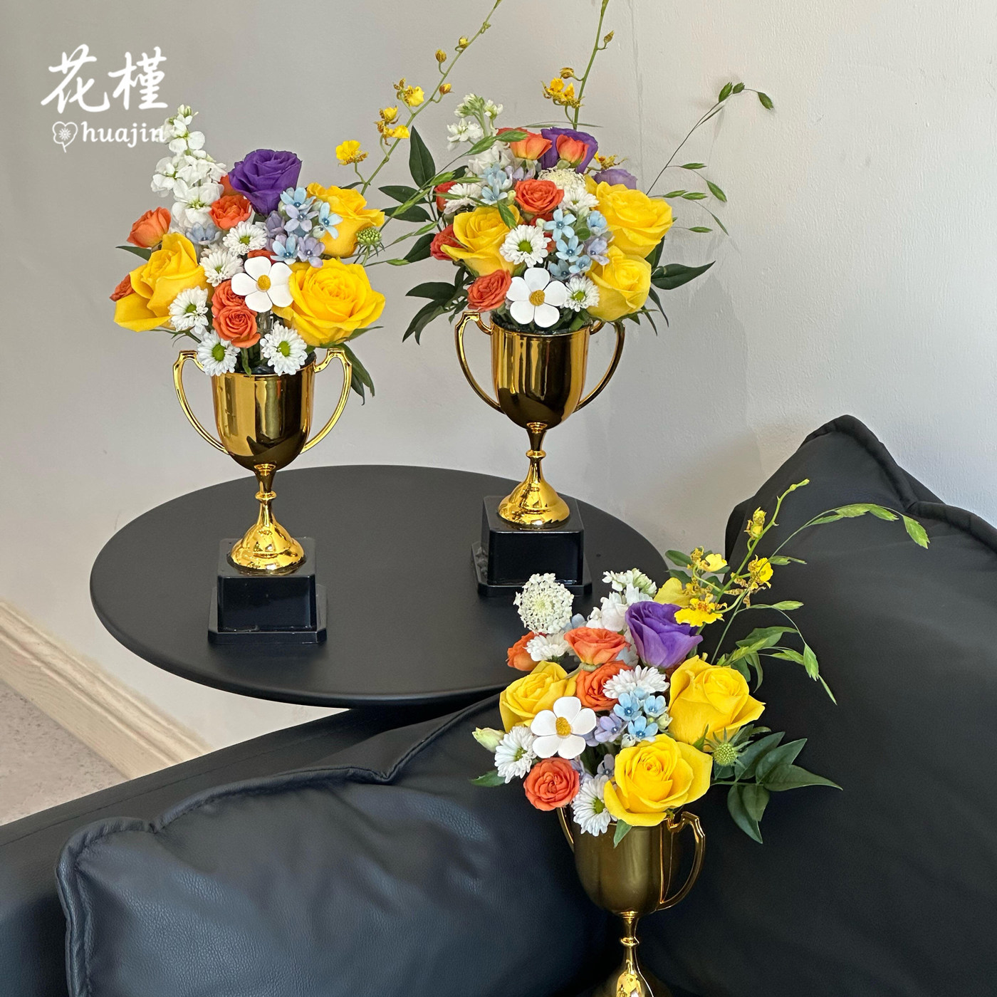 冠军奖杯鲜花插花包装桶图片