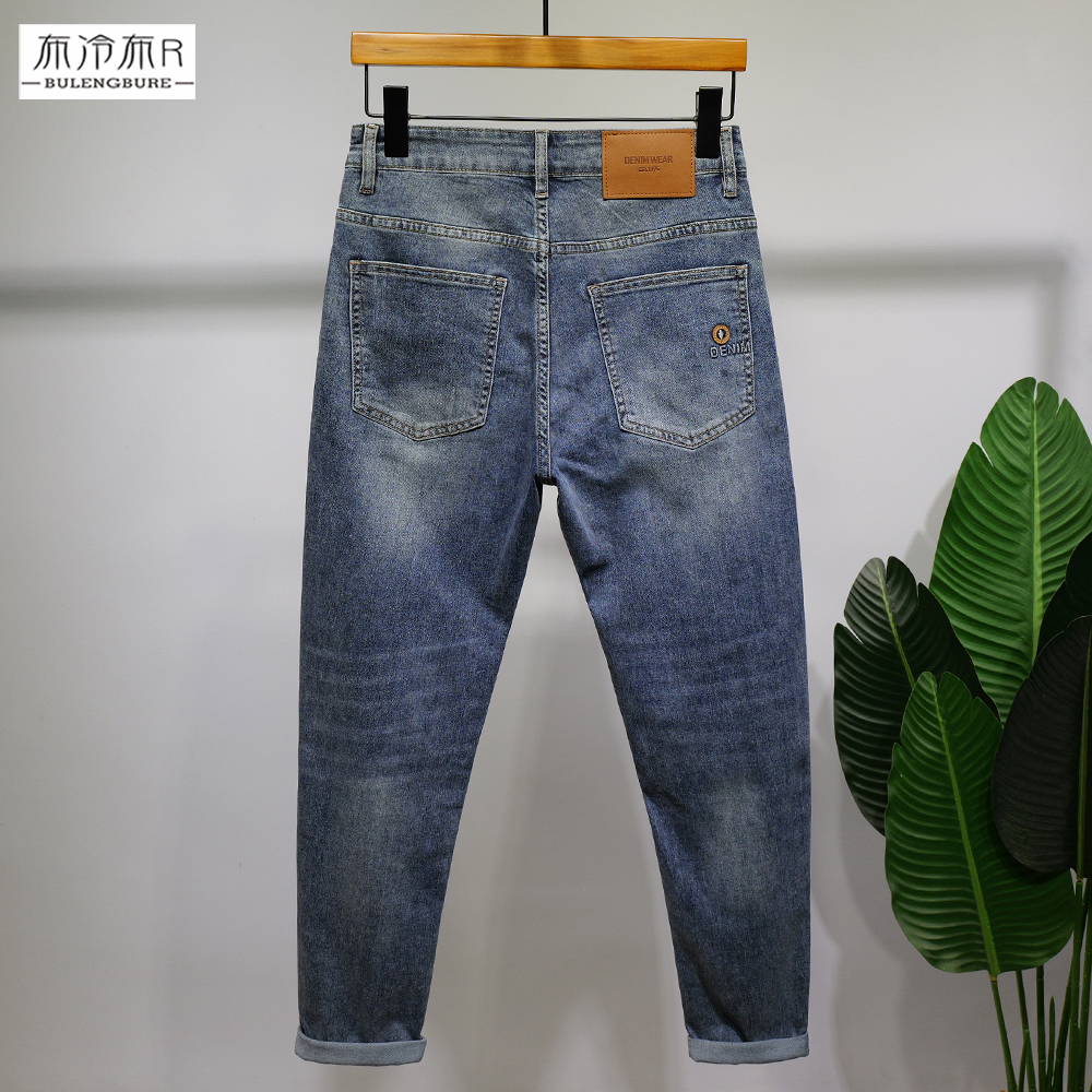 布冷布热 2025年新款春夏薄款牛仔裤男小怀旧时尚修身小脚长裤潮