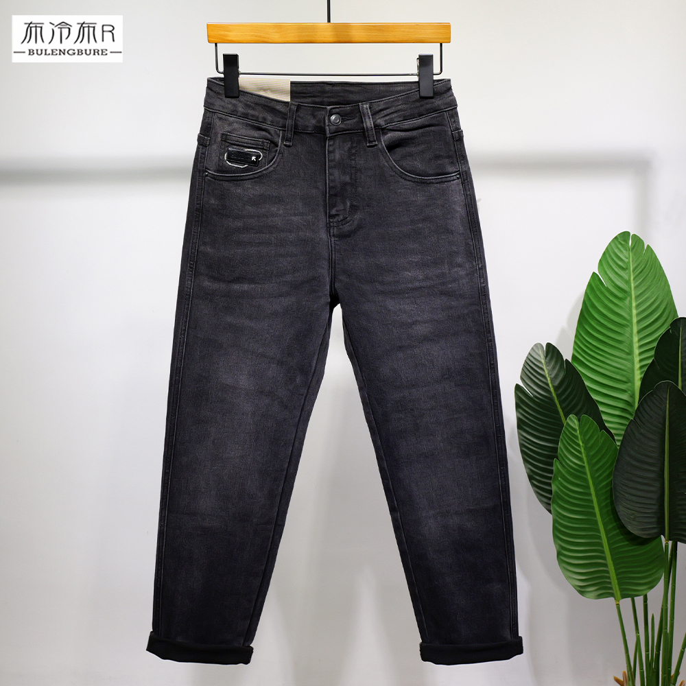 布冷布热黑灰色宽松直筒长裤男青年阔腿弹力中腰秋冬常规牛仔裤男