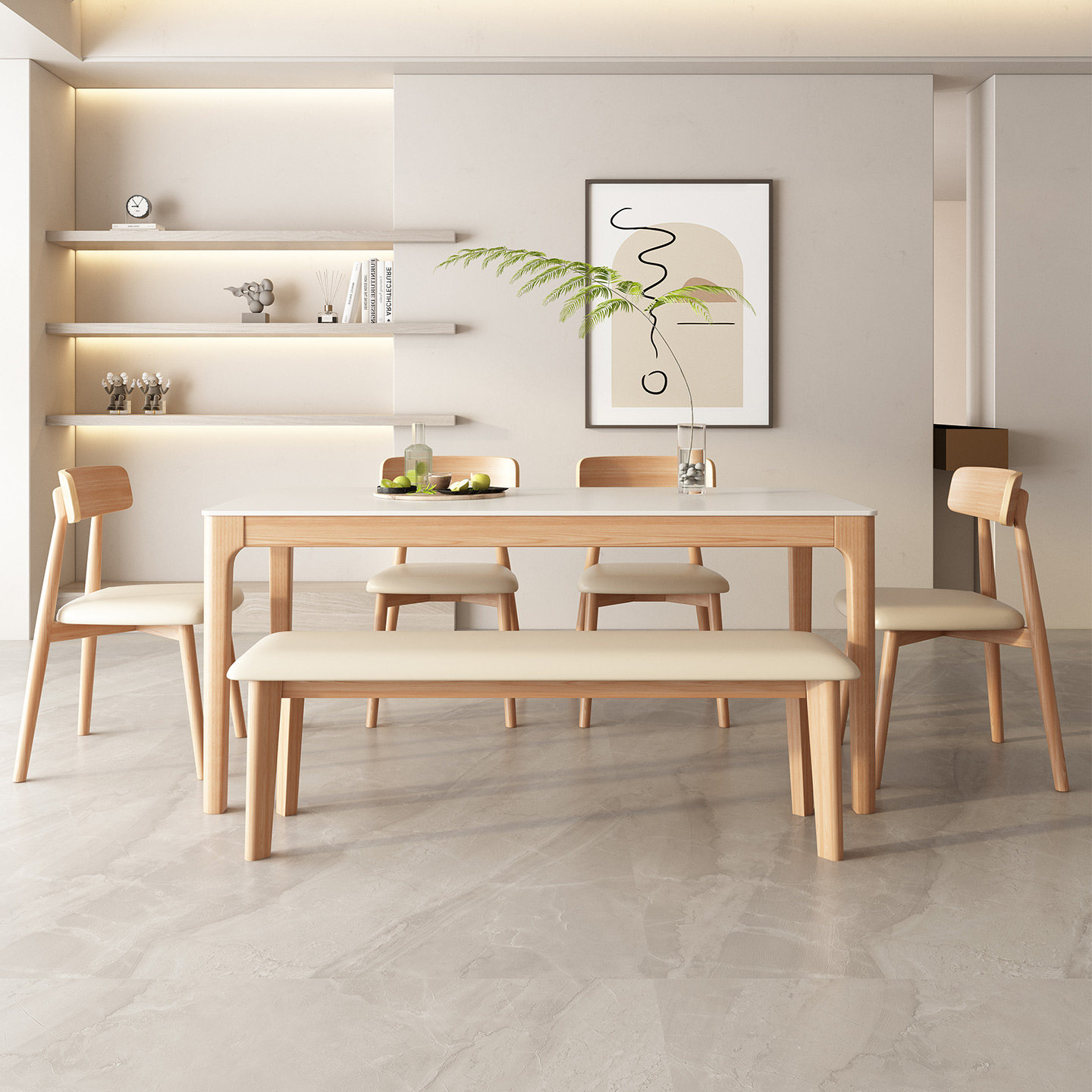 禾沐餐桌实木岩板长桌北欧现代多人桌椅组合家用奶油风小户型桌子