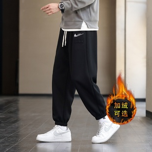 宽松运动潮流休闲长裤 耐克顿大码 潮牌百搭束脚裤 男秋冬季 纯棉卫裤
