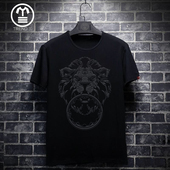 新款 大码 短袖 丝光棉半袖 t恤男潮流狮子头印花青年薄款 欧洲站夏季