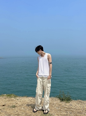 ACME man百搭休闲背心男竖纹设计弹性ins韩风t袖