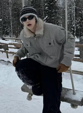 ACME MAN秋冬保暖人造毛内里针织毛衣加厚座山雕外套男女同款