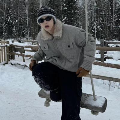 ACME MAN秋冬保暖人造毛内里针织毛衣加厚座山雕外套男女同款