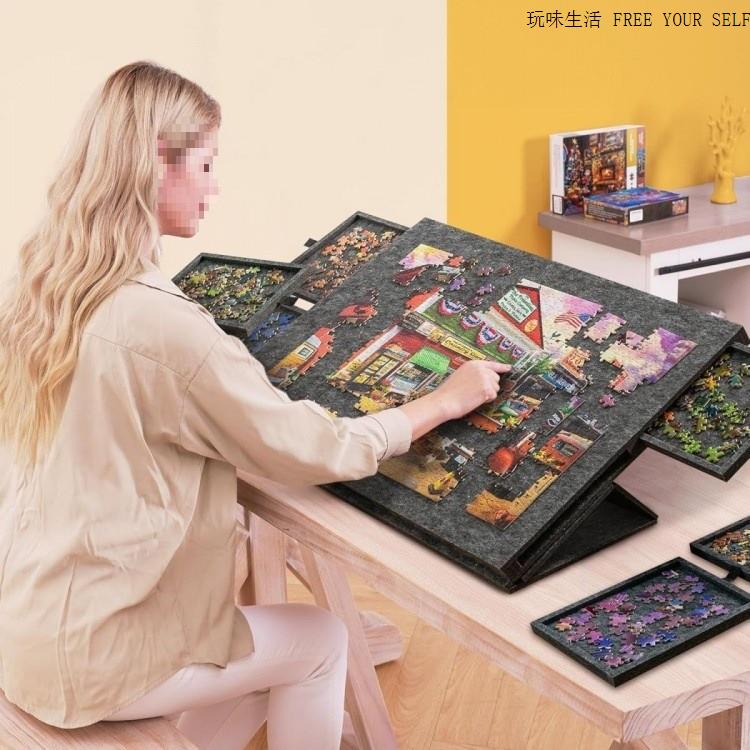 图工作台带抽屉分类板拼图桌板美术防痴呆成人手工绘画桌子