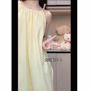 吊带睡裙带胸垫甜美家居服女夏季 淘气睡衣新款 宽松藕色浅绿色德绒