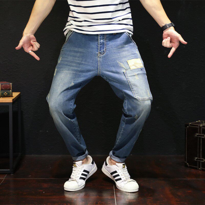 牛子仔裤男秋季新款男式弹力牛韩版宽松哈伦长裤大码男装潮