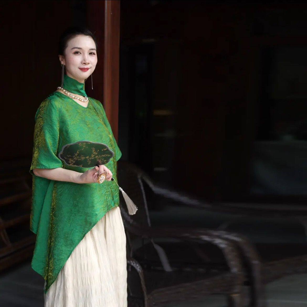 花萝浮光《青禾曳晖》女士精致百搭中袖夏季宽松显瘦上衣