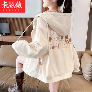 连帽格子刺绣棒球服少女2026春秋季新款初中高中学生宽松休闲上衣