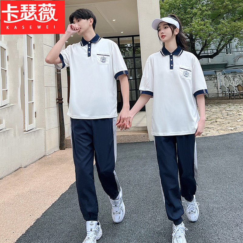实拍情侣装夏装POLO领班服套装