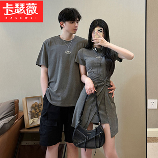情侣装2025新款夏装小众设计感一裙一衣法式温柔风度假连衣裙潮