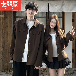 情侣装2026春秋新款焦糖色设计感小众美拉德衬衫外套女气质短裙子
