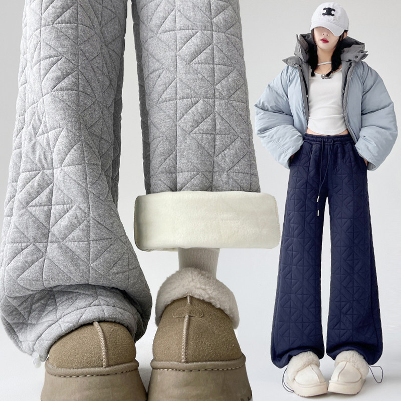 两穿菱格阔腿棉裤少女2026秋冬新款初中高中学生加厚保暖休闲裤子
