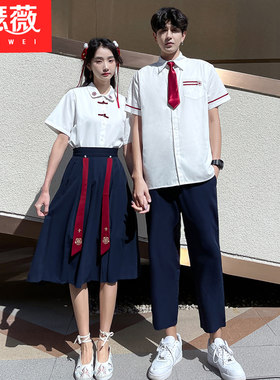 实拍情侣装中国风学生班服