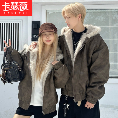 大毛领棉服外套男女冬季加厚美式工装座山雕情侣穿搭短款保暖棉衣