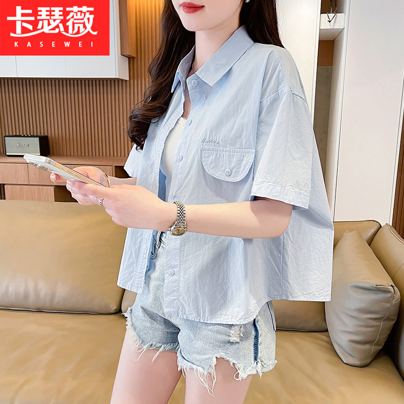 小清新日系复古短袖衬衫少女夏季2025新款初高中学生别致短款上衣