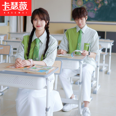 夏季学院风拼色衬衫短袖套装中学生大合唱舞台演出服毕业班服校服