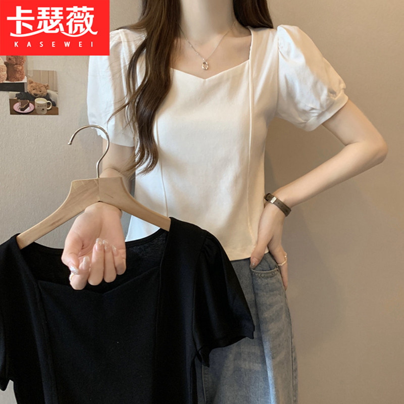韩系百搭大V领短款短袖T恤少女2026夏季新款初中高中学生宽松上衣图片