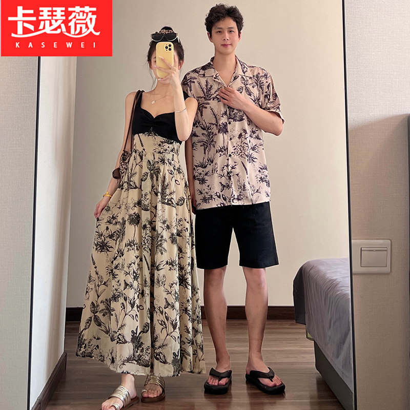 情侣装2026夏季新中式收腰显瘦时尚海边度假沙滩吊带裙一裙一衣潮