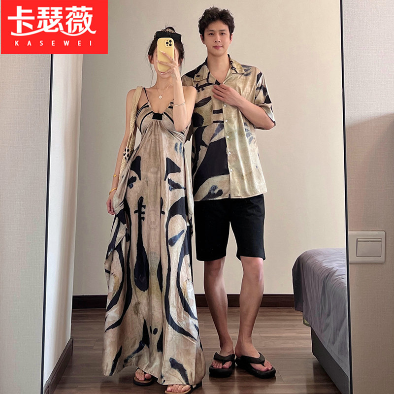 情侣装2026夏季海边度假风法式收腰显瘦气质吊带沙滩长裙一裙一衣