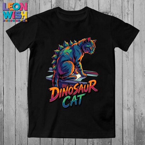 恐龙小猫T恤Dinosaur Cat原创设计个性街头潮牌LEONWISH纯棉体恤