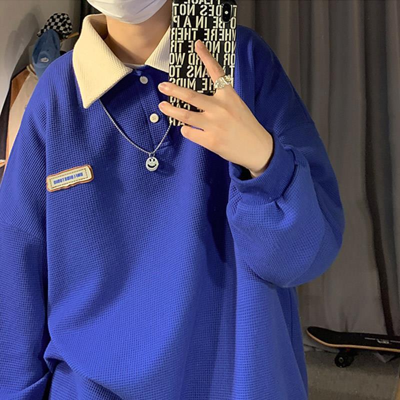 翻领polo衫男长袖藏青卫衣夏季薄