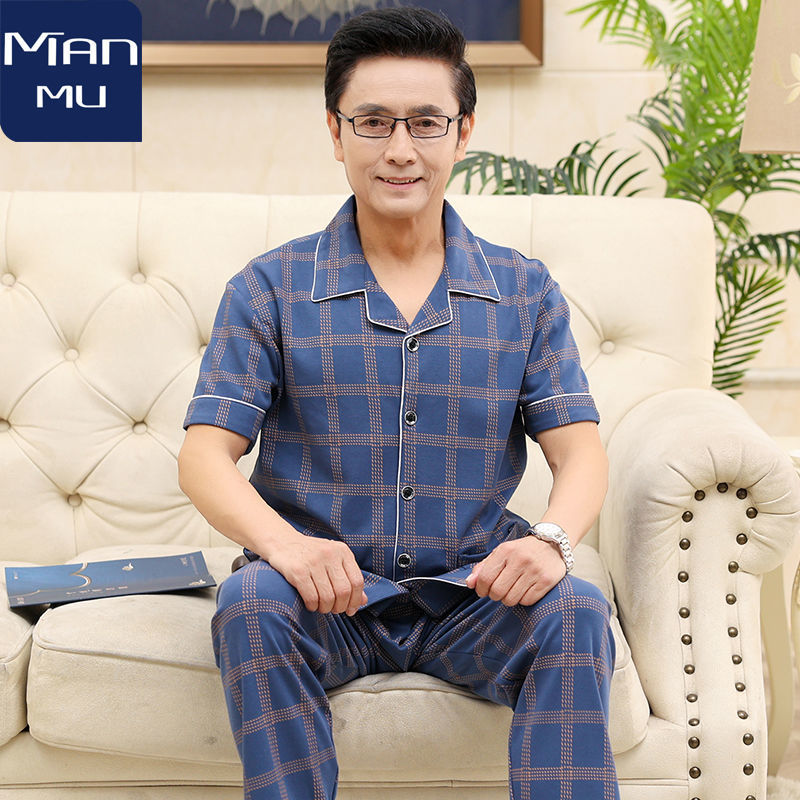 中老年宽松纯棉新款睡衣男士夏装