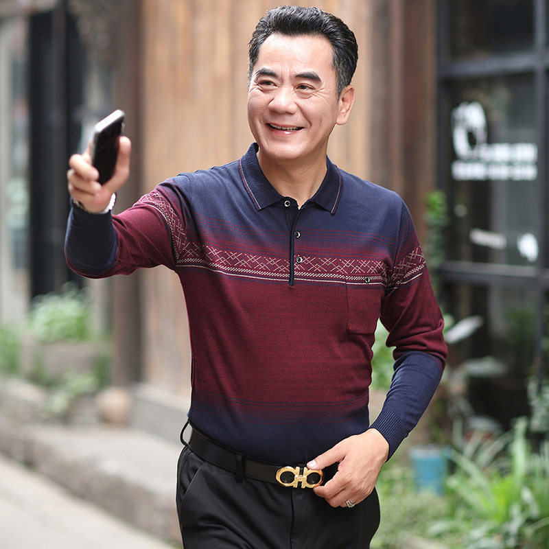 爸爸秋装上衣t恤长袖中年男士