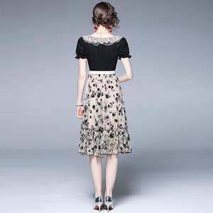 RM5424#新款蕾丝刺绣复古连衣裙短袖网纱公主裙送腰带