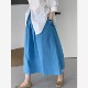 春夏秋季 松紧腰纯蓝色半身裙女伞裙遮肉宽松休闲显瘦A字纯棉裙子
