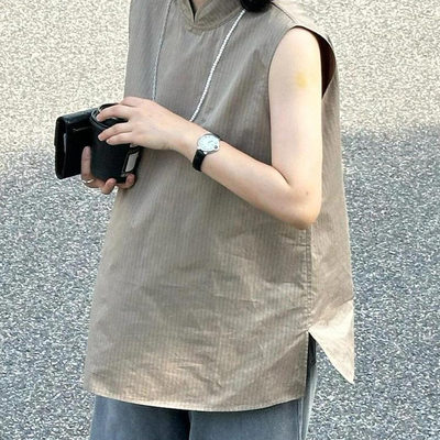 夏季小众独特别致立领条纹上衣