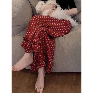 阔腿九分裤 复古风红色波点花边裤 小众时髦宽松薄款 新款 女2025夏季