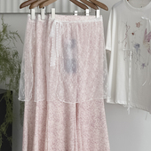 2025年春粉色高腰百搭网纱屁帘直筒裤 法式 甜美简约蕾丝拼接阔腿裤