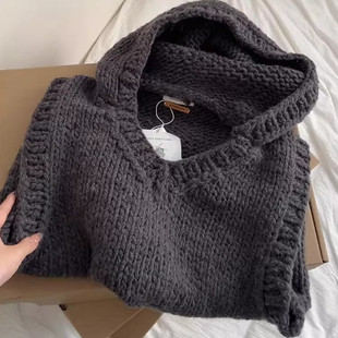 韩系连帽针织毛衣女2025秋冬叠穿背心马甲套头无袖背心毛衣