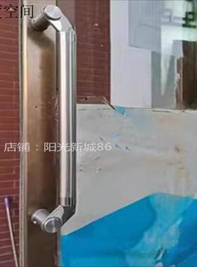 玻璃门拉手不锈钢拐脚斜大木黑钛金色有无框刀头型侧装玫瑰门把.