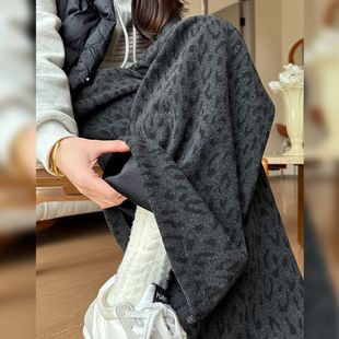 胖mm梨型身材超百搭好看阔腿裤 秋冬季 女2025新款 垂感直筒豹纹长裤