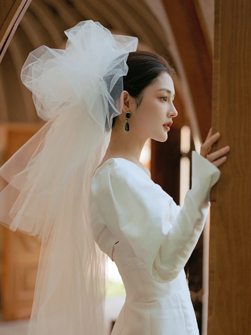 新娘头纱森系唯美时尚蓬蓬纱抓纱影楼婚礼旅拍外景写真造型配饰品