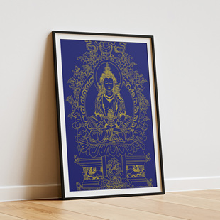 自己画唐卡手绘DIY 佛像描金涂色填色 长寿佛 白描线稿高清图素材