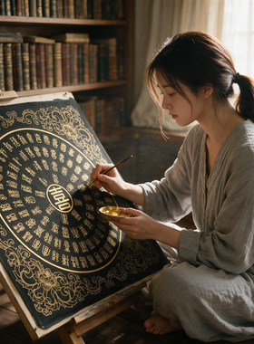 百福图纯棉油画布唐卡描金