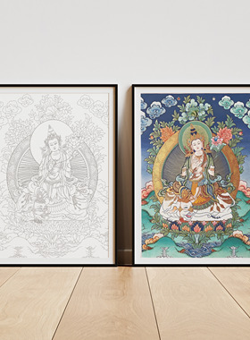 西藏唐卡纯棉油画布手绘描金DIY