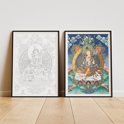 西藏唐卡纯棉油画布手绘描金DIY