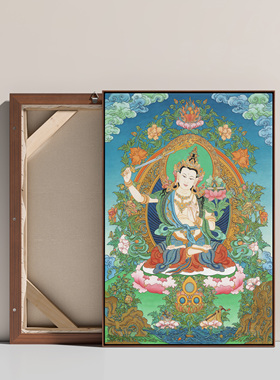 文殊菩萨纯棉油画布唐卡描金